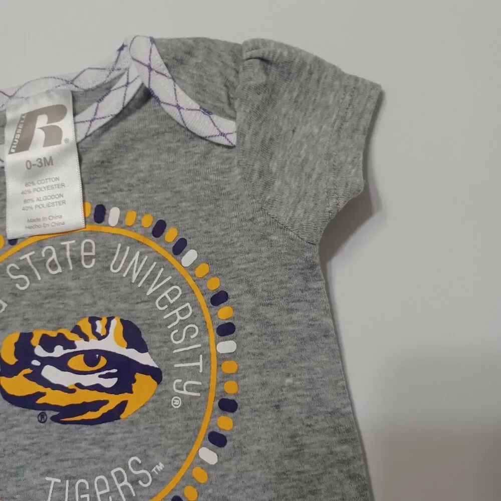 Louisiana State University Girls 0-3 Month Bodysuit Purple Yellow White Grey‎